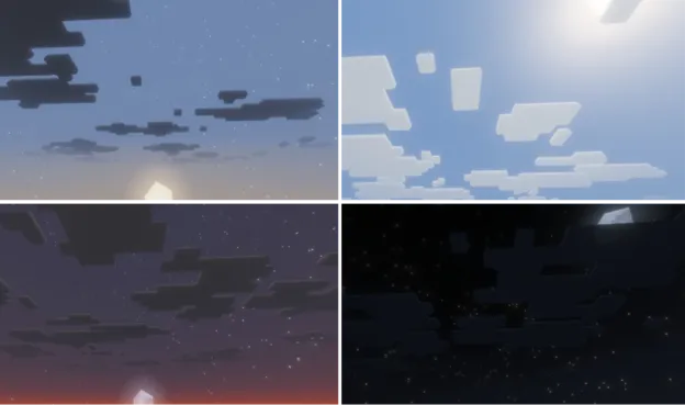 Atmospheric scattering with warm sunset tones and depth fog