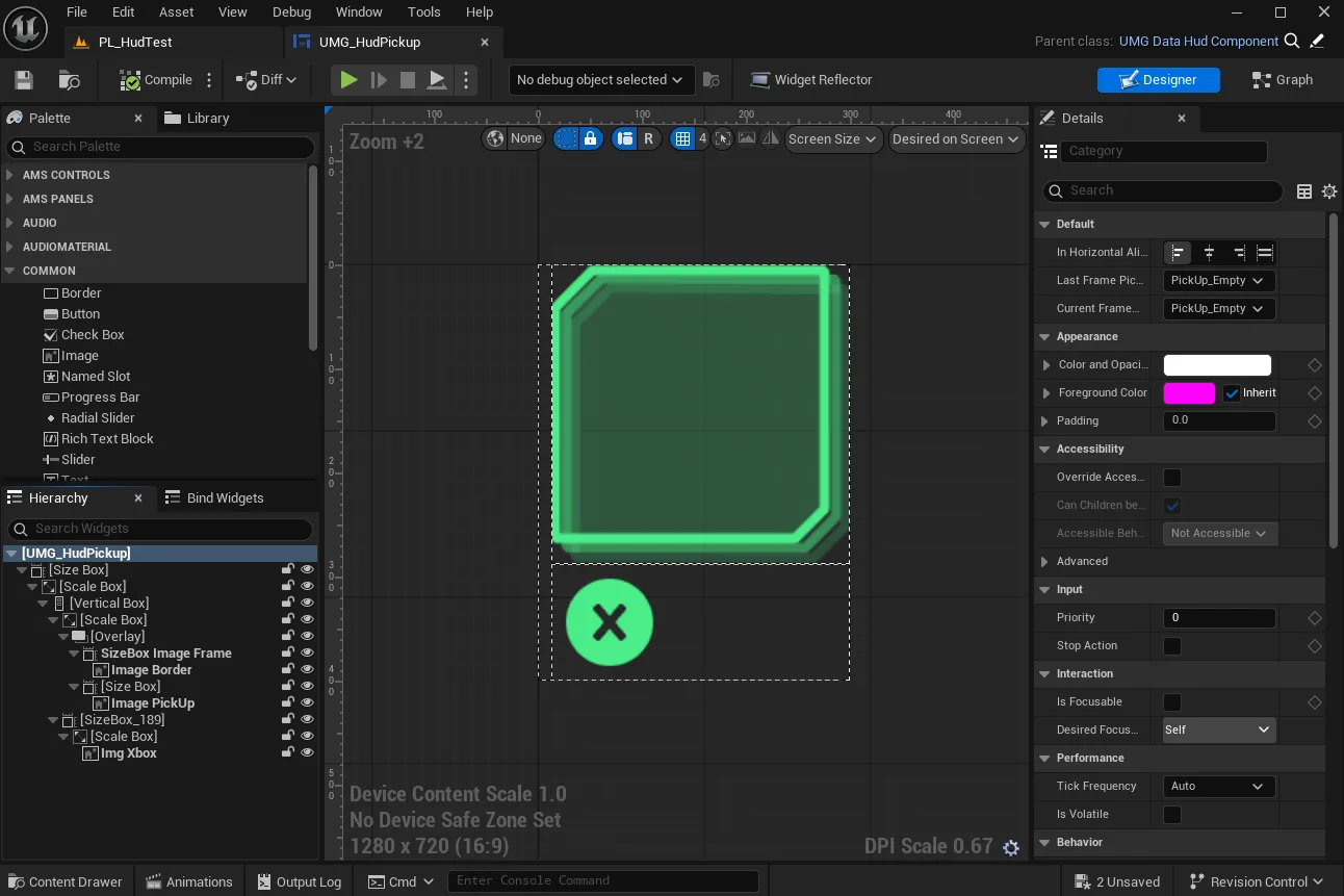 Pickup widget with adaptive layout