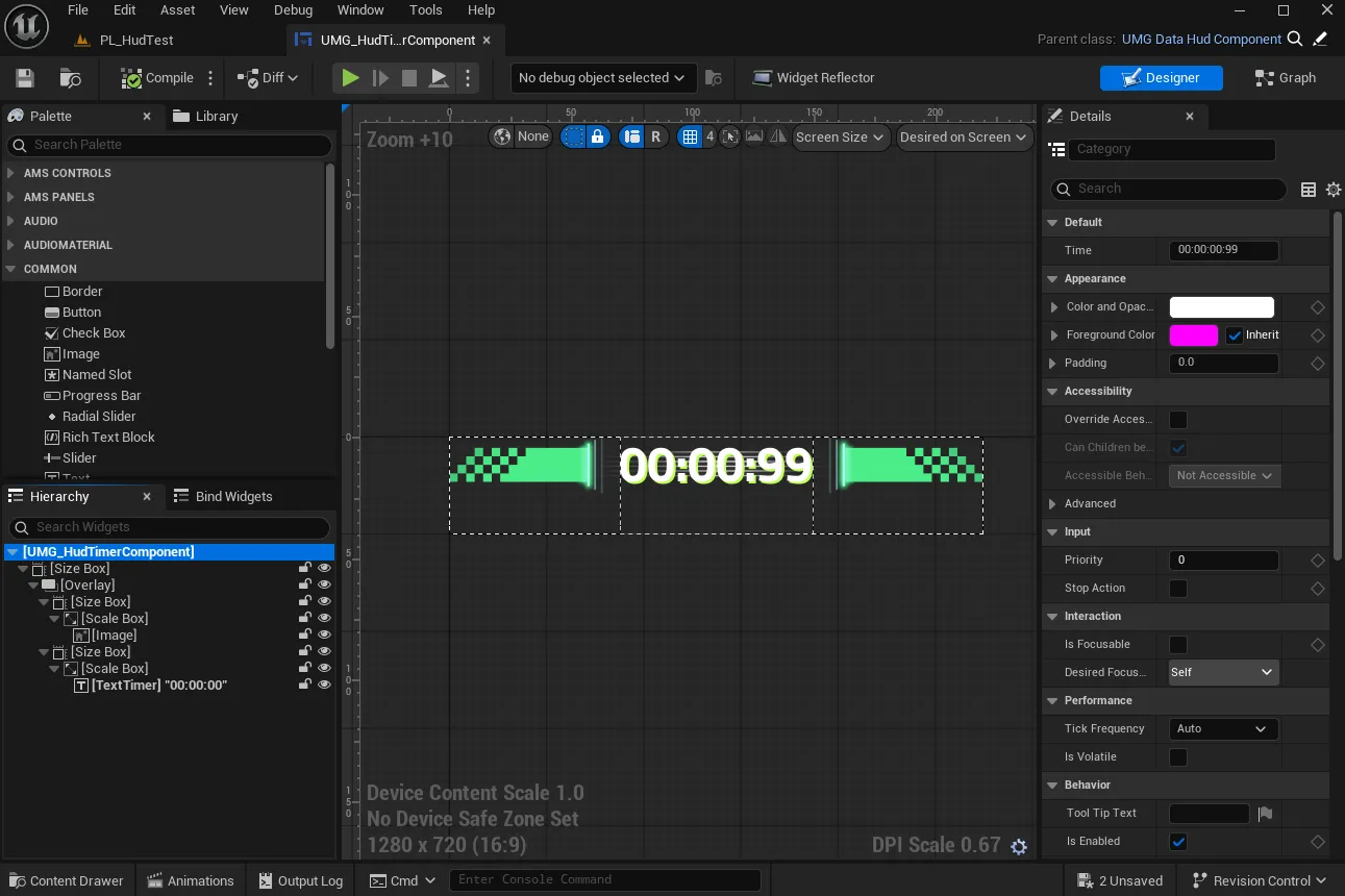 Time counter widget with adaptive layout