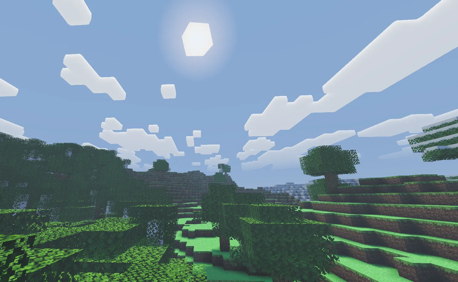 Volumetric light at noon viewed from a plain, showing subtle blue-white shafts